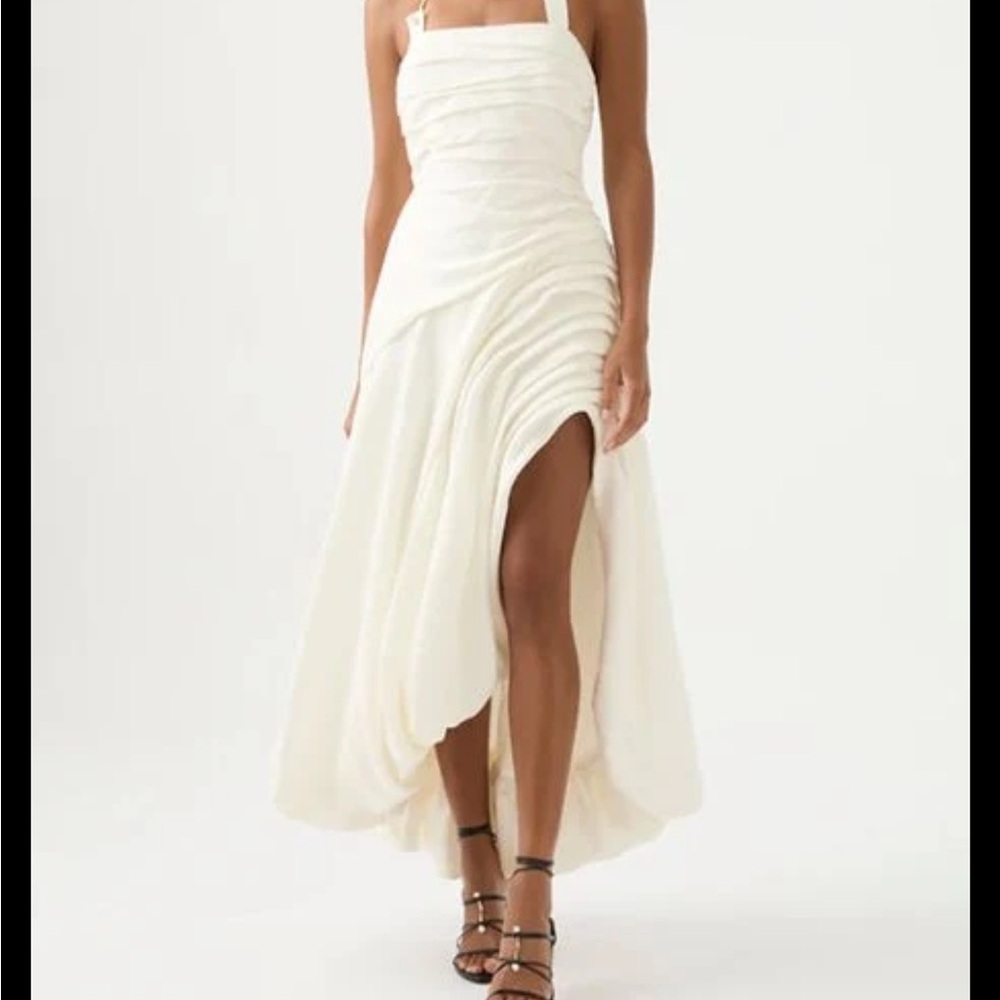 Aje Cream High Low Halter Sundress